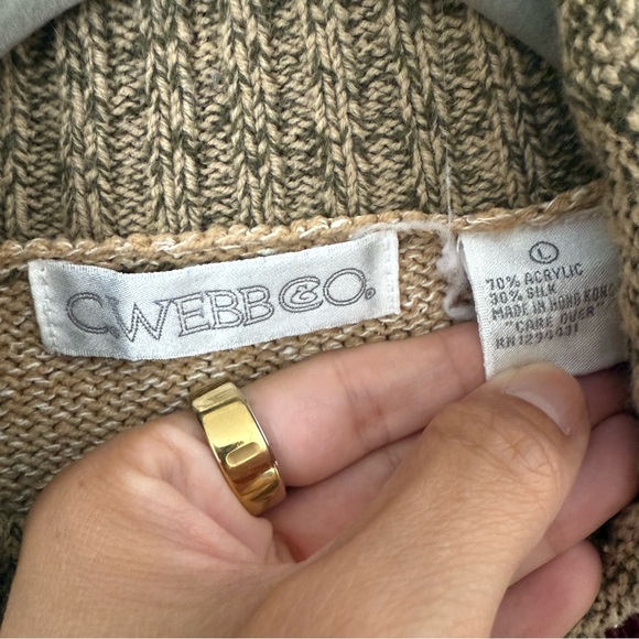 Vintage 90s Boho Western Gypsy Roll Neck Silk Blend Tan Blue Sweater Large - Picture 5 of 5